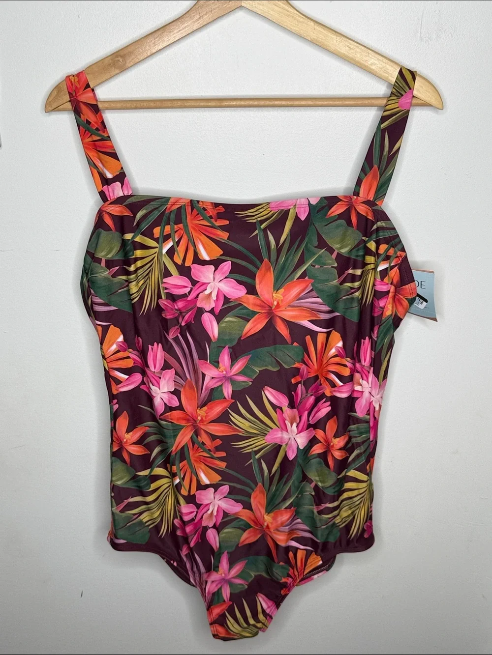 Shade & Shore tropical floral print one piece swimsuit L